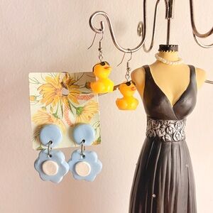 3/$25 Handmade Blue Flower and Duck Earring set